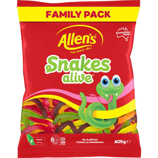 Allen's Snakes Alive Lollies Family Size Bag - 405g