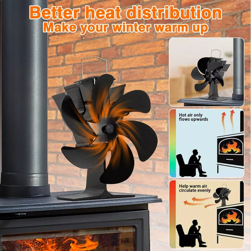 6 Blades Fireplace Stove Fan Heat Cocoon Self-Powered Wood Top Burner Eco Heater