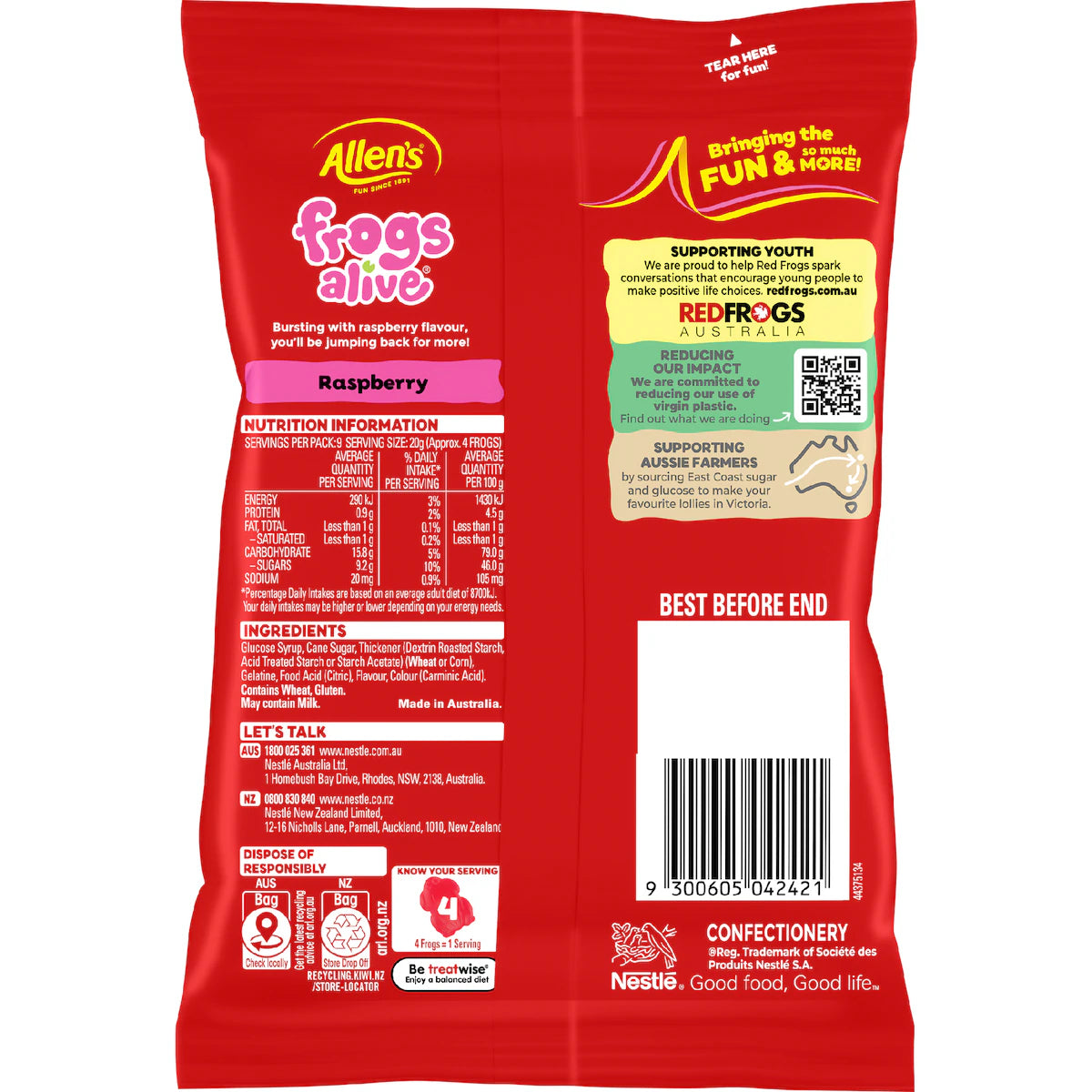 Allen's Frogs Alive Lollies Bag
