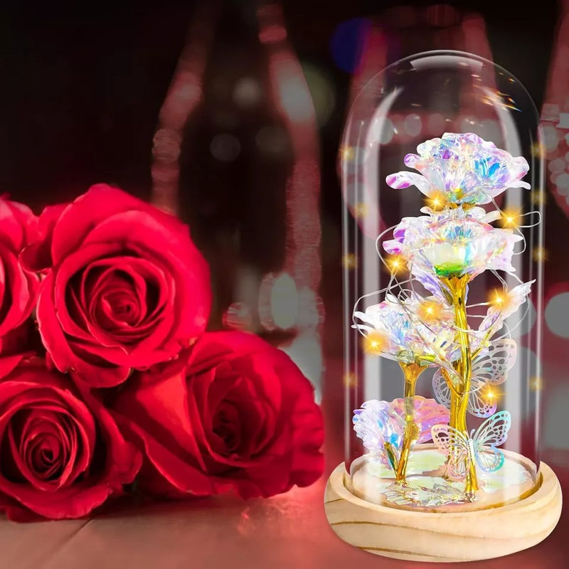 Rose in Glass Dome Eternal Forever Flower LED