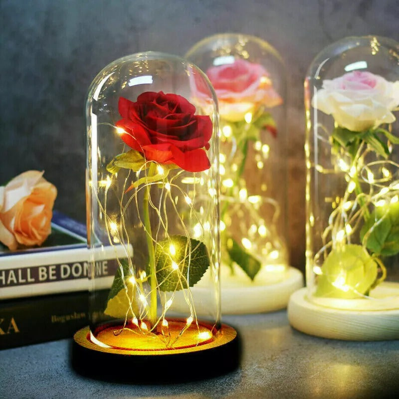 Rose in Glass Dome Eternal Forever Flower LED