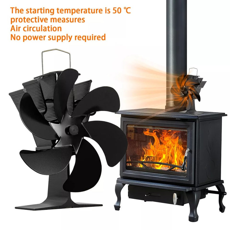 6 Blades Fireplace Stove Fan Heat Cocoon Self-Powered Wood Top Burner Eco Heater