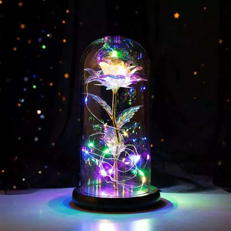 Rose in Glass Dome Eternal Forever Flower LED