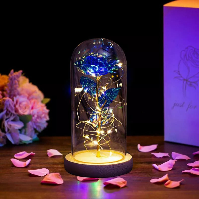 Rose in Glass Dome Eternal Forever Flower LED