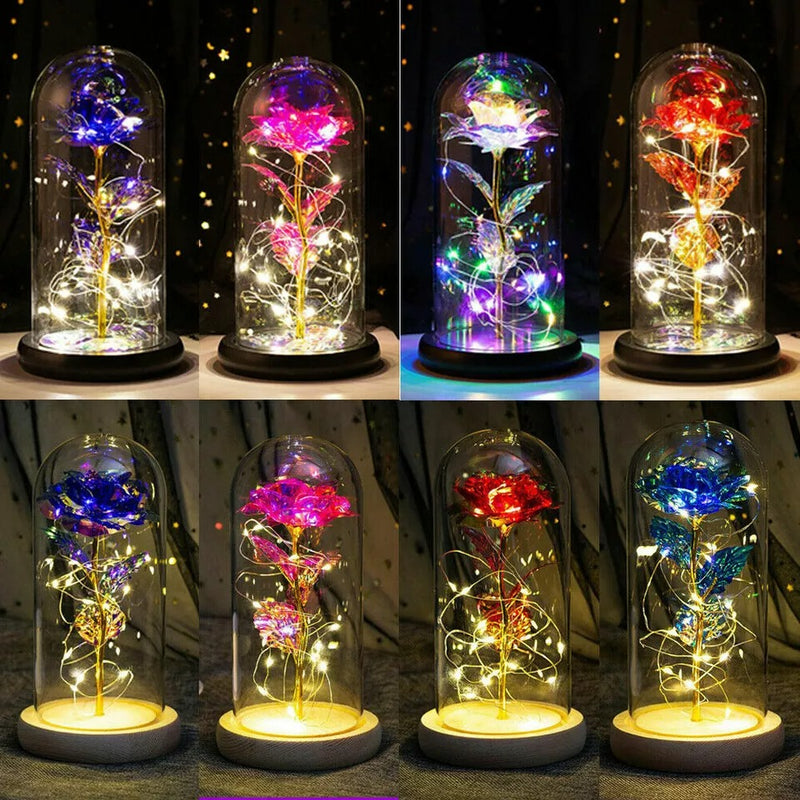 Rose in Glass Dome Eternal Forever Flower LED