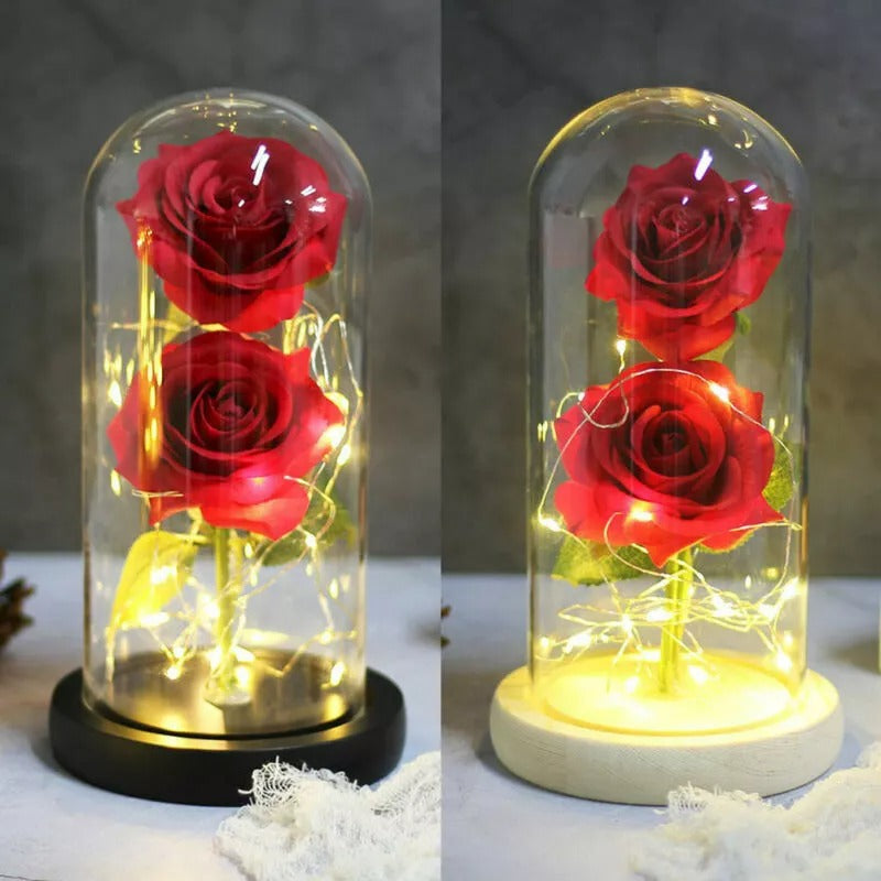 Rose in Glass Dome Eternal Forever Flower LED