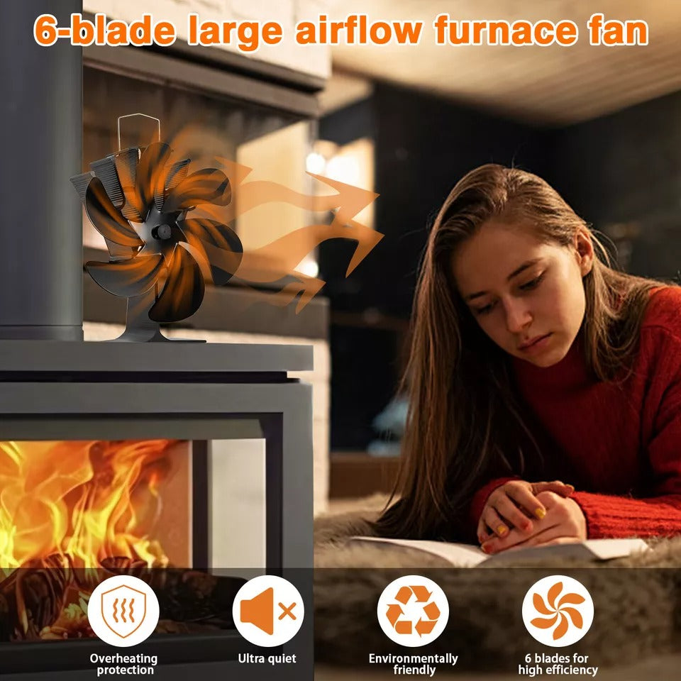 6 Blades Fireplace Stove Fan Heat Cocoon Self-Powered Wood Top Burner Eco Heater